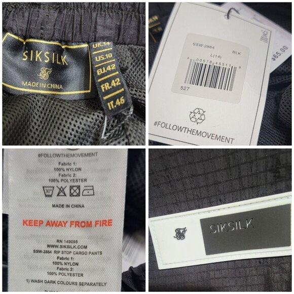 Siksilk Womens Black Rip Stop‎ Cargo Pants Drawcord Waist Mesh Lined Size 10 NWT - Picture 6 of 8